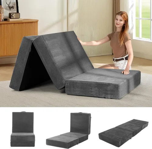 Vista 16 de Colchón de tres pliegues de 6 pulgadas, tamaño individual, sofá cama plegable con funda extraíble lavable, colchón plegable de espuma de alta Beige