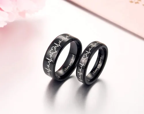Vista 2 de Global Jewelry Anillos de latido de corazón para parejas I Love You More I Love You Most a juego de anillos de promesa para él y ella con caja