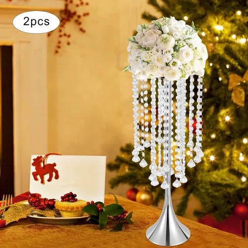 Vista 2 de 2 jarrones de flores de boda de 21.9 pulgadas de alto, centros de mesa plateados para mesa de boda, soporte alto de flores, centro de mesa Estilo 1