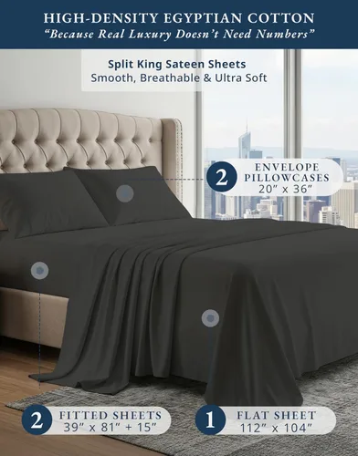Vista 330 de LANE LINEN - Sábanas individual 100% algodón egipcio suave, cómodo y grueso de calidad de hotel, costuras reforzadas totalmente elásticas, sin