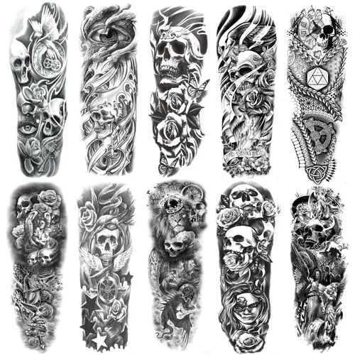 Vista 2 de Tatuajes de manga de león de tigre, tatuajes falsos de medio brazo y calcomanías de tatuaje de manga completa para mujeres y hombres, 10 hojas