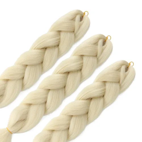Vista 5 de Extensiones de cabello trenzado rubio (613#) trenzado sintético para ganchillo Box Twist para mujeres, 24 pulgadas, 3.53 oz/paquete
