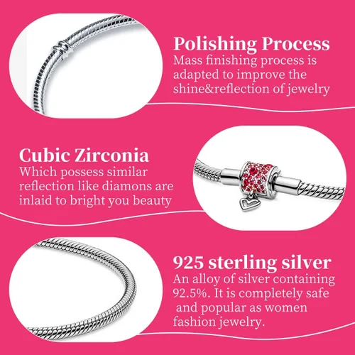 Vista 3 de idudu Snake Charm Bracelet,Chrysanthemum buckle S925 sterling silver Jewelry Snake Chain Bracelet Fit Any Charm Gift for Women Girls
