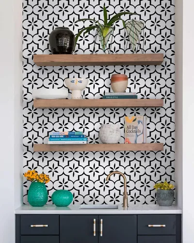 Vista 7 de GloryTik Papel tapiz blanco y negro, diseño geométrico de enrejado, para despegar y pegar, moderno, autoadhesivo, extraíble, impermeable
