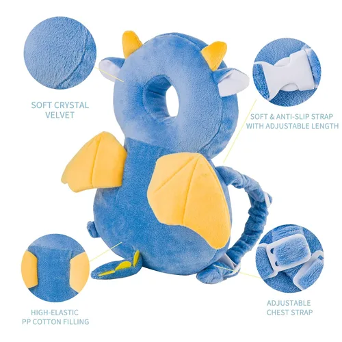 Vista 2 de Mochila Protectora de Cabeza para Bebé, Protector de Cabeza para Niños Pequeños, Mochila Protectora para Cabeza de Niños Pequeños con Acolchado Azul