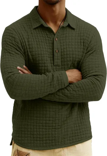 Vista 3 de Polo de punto para hombre, manga larga, ligero, informal, con cuello