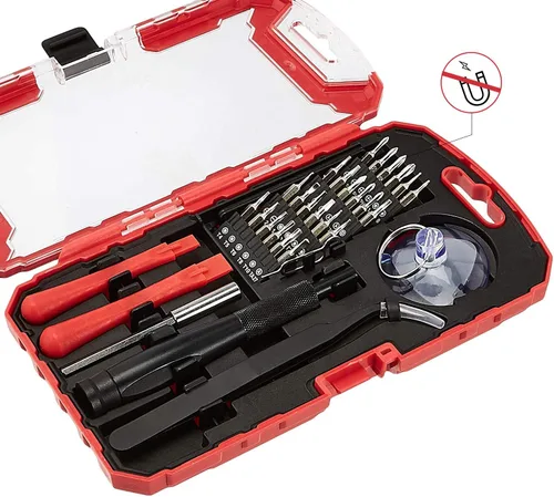 Vista 2 de Amazon Basics Juego de destornilladores de precisión, kit de herramientas de reparación electrónica de 32 piezas para portátiles, teléfonos