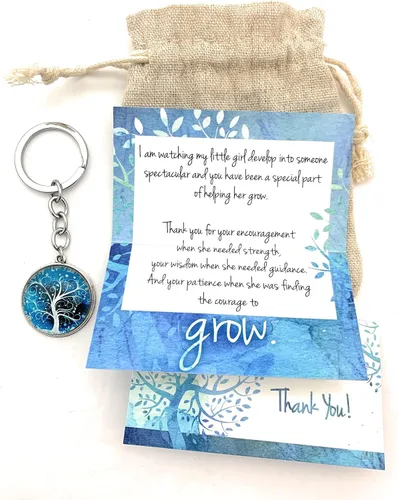 Vista 8 de Smiling Wisdom - Apreciación del maestro - Dándoles el coraje de crecer mini tarjetas de felicitación y llavero set de regalo (árbol azul), Azul