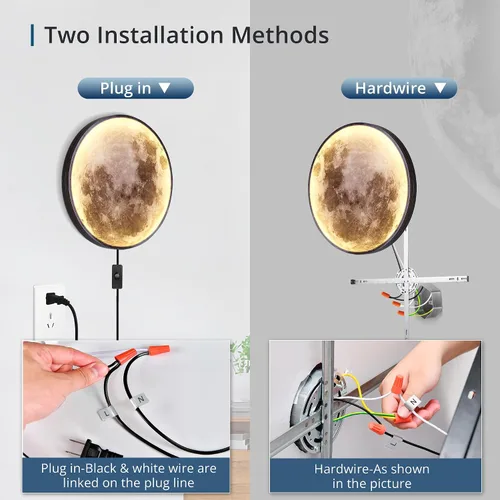 Vista 6 de Lámpara de pared de luna regulable de 9.5 pulgadas con control remoto, moderna lámpara de pared LED enchufable, lámpara de pared negra de 12 W