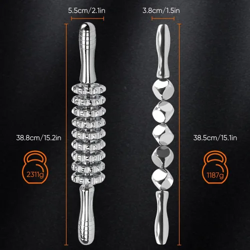 Vista 7 de ONUEMP 2 rodillos de masaje de acero inoxidable para esculpir el cuerpo de hielo, kit de maderoterapia Colombiana Professional, rodillo masajeador