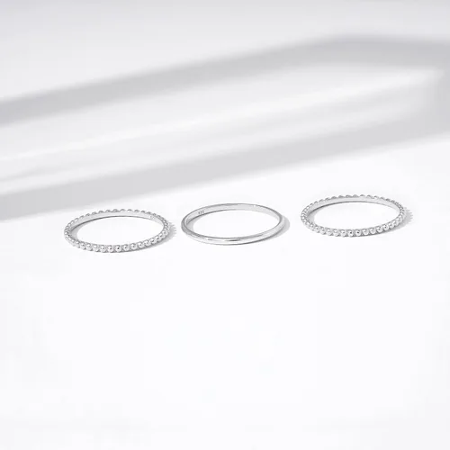 Vista 3 de Tienda Essentials 14K Gold or Rhodium Plated Sterling Silver Stacking Ring Set of 3