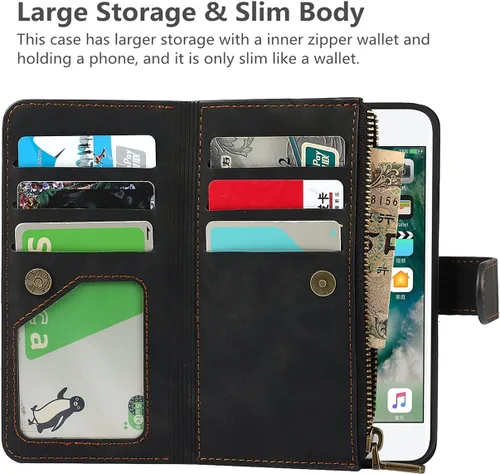 Vista 3 de iCoverCase Funda para iPhone SE (2022)/SE (2020)/7/8/6/6S con tarjetero y soporte para tarjetas, funda magnética desmontable de piel sintética