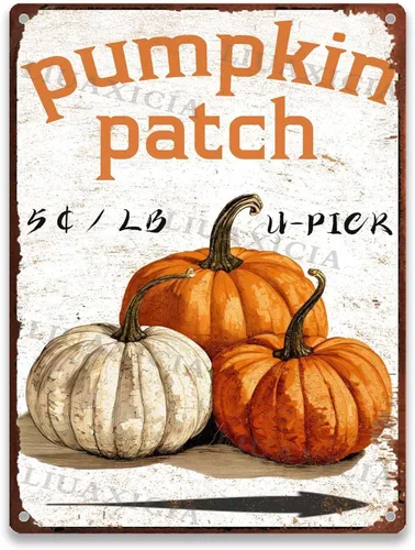 Vista 17 de Letrero de metal con diseño de calabaza, Día de Acción de Gracias, regalo para amantes de la decoración, arte de 8.00 x 12.00 pulgadas