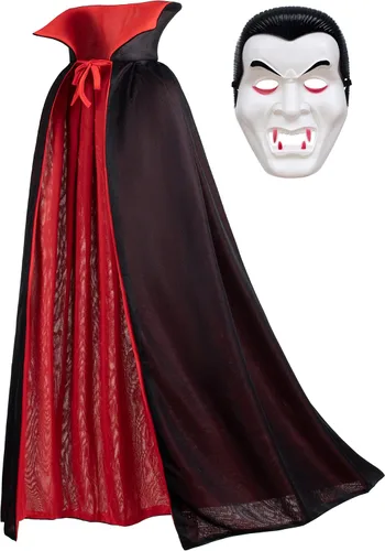 Vista 2 de Matagami Capa de disfraz de Drácula de vampiro para fiesta de Halloween, capa larga reversible con cuello alto con accesorios