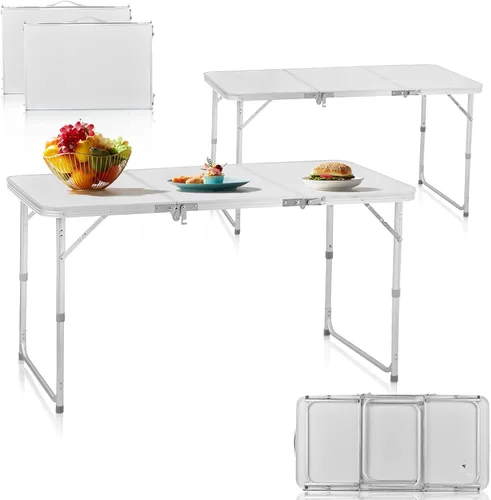 Vista 5 de Mesa plegable para uso en interiores y exteriores, mesa de tres pliegues de aleación de aluminio, mesa plegable portátil, mesa rectangular