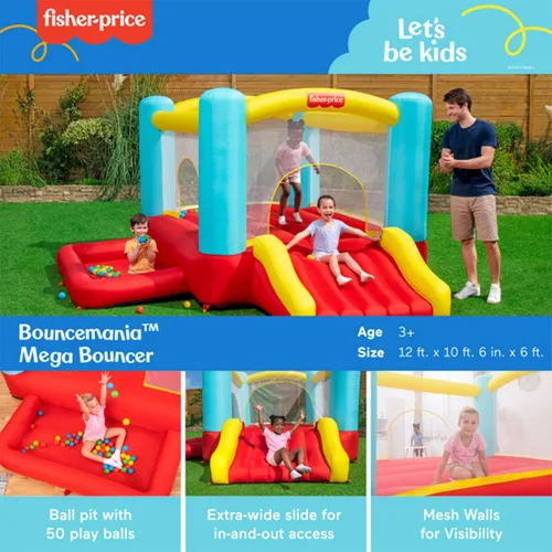 Vista 3 de Fisher-Price Bouncemania - Casa hinchable inflable con 50 pelotas de juego, multicolor
