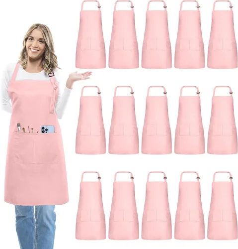Vista 11 de 15 delantales para adultos a granel con bolsillos, delantal de chef ajustable para mujeres y hombres, pintura, cocina, manualidades (S/L)