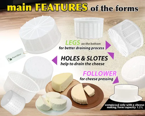 Vista 6 de PetriStor Kit de 7 piezas para hacer quesos para principiantes №1 – Moldes de queso suave + molde de queso con un pistón seguidor – Suministros
