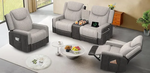 Vista 20 de Dresegmt Sofá reclinable, 2 vías multifunción manual de 3 plazas con portavasos, almacenamiento y puertos USB, moderno sofá multifuncional, sofá