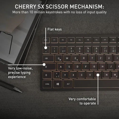 Vista 4 de CHERRY DW 9100 - Combo de teclado y mouse inalámbrico delgado, recargable Bluetooth y conexión RF de 2.4 GHz, teclas silenciosas, escritura