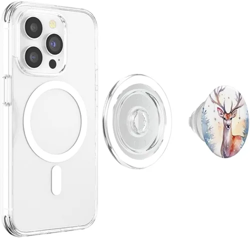 Vista 4 de Reno de acuarela - Fondo mágico de invierno - PopSockets de Navidad MagSafe PopGrip para iPhone