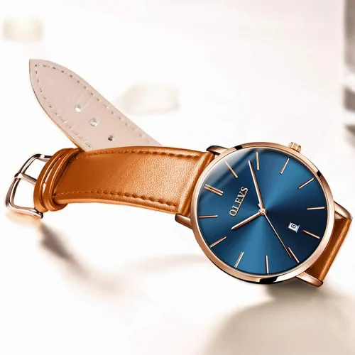 Vista 4 de OLEVS Reloj para hombre, de lujo, ligero, de cuero, impermeable, con movimiento japonés, para hombre, con fecha, calendario, minimalista, ultrafino