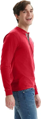 Vista 3 de Hanes Beefy-T - Camisetas de algodón para hombre, con cuello henley y manga larga