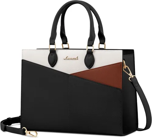 Vista 9 de LOVEVOOK Bolsos para mujer, bolsos tipo cartera con asa superior, bolso de mano de cuero negro con cremallera, bolso cruzado con asa superior