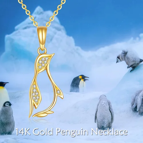 Vista 5 de Collar con colgante de pingüino de oro amarillo de 14 quilates para mujer, joyería fina, regalos de Navidad para esposa, novia, hija, Oro, dorado