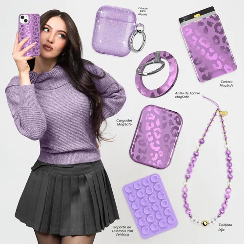 Vista 2 de VELVET CAVIAR Funda compatible con MagSafe para iPhone 15, probada en caídas de 10 pies, estampado de leopardo y amatista morada Amatista leopardo