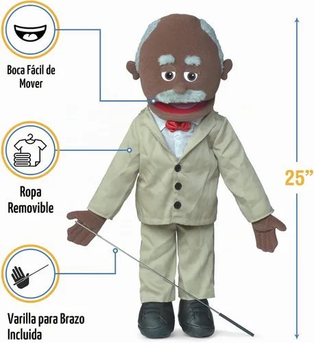 Vista 3 de Marioneta estilo ventrílocuo de 25 pulgadas, abuelo negro, cuerpo completo