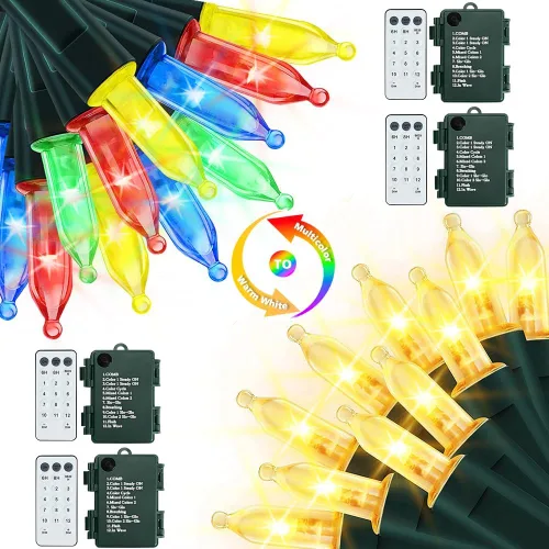 Vista 13 de Luces de Navidad a pilas, paquete de 2 mini tiras de 50 luces LED de 17 pies con 8 modos de temporizador automático, luces de árbol impermeables