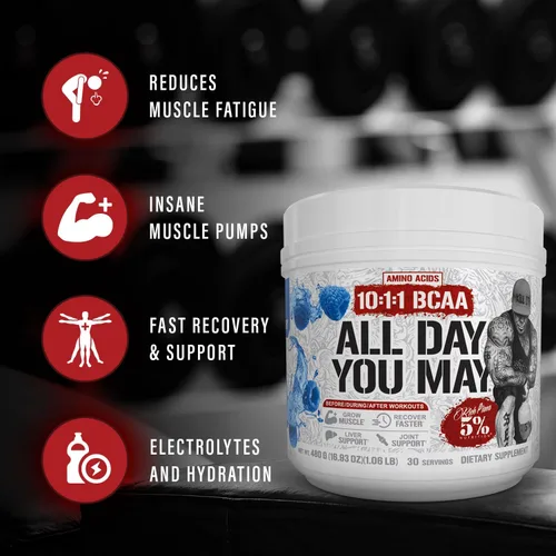 Vista 3 de 5% Nutrition Rich Piana AllDayYouMay BCAA Powder Aminoácidos prémium para intra y después del entrenamiento, hidratación, resistencia