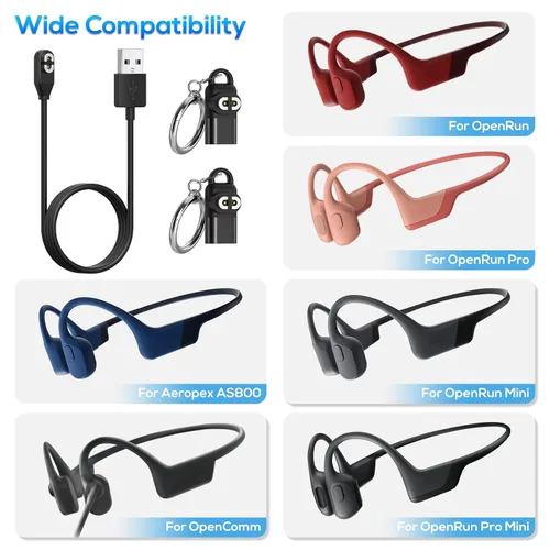Vista 2 de Cable de carga de repuesto para AfterShokz Aeropex AS800 y Shokz OpenRun Pro y OpenRun y OpenRun Mini y OpenComm, cable de carga USB con adaptador