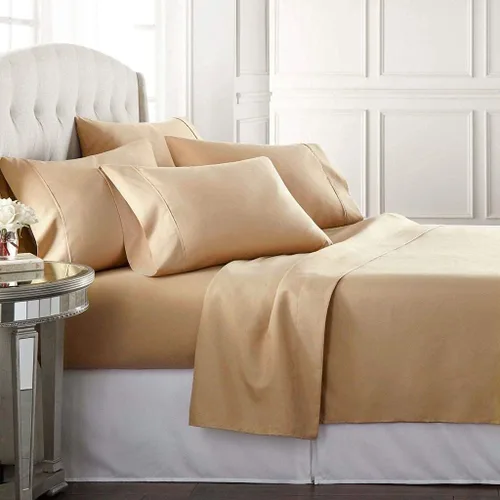 Vista 14 de Sábana egipcia beige maciza Full- 1 sábana bajera ajustable extra profunda para colchón de 16.0 in a 18.0 in