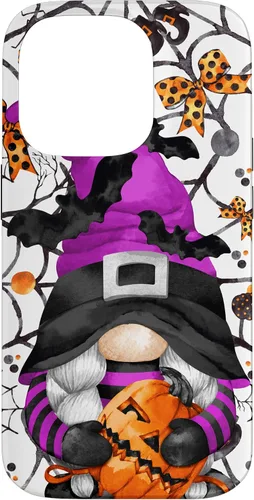 Vista 17 de iPhone 16 Lindo gnomo de Halloween para mujeres y bruja púrpura Witchy Boo Case