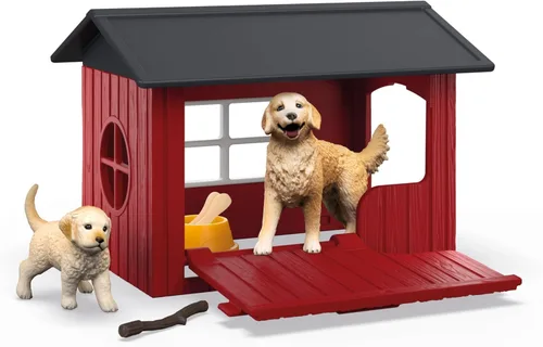 Vista 9 de Schleich Farm World - Juego de 6 piezas de perrera de juguete con Golden Retrievers para niños. Juguetes de animales de granja para niños y niñas.
