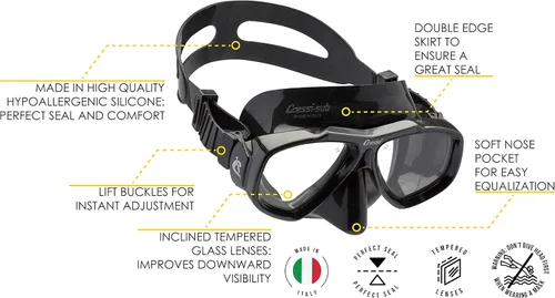 Vista 6 de Cressi Primera máscara de buceo con lentes inclinadas para buceo - Focus: Made in Italy