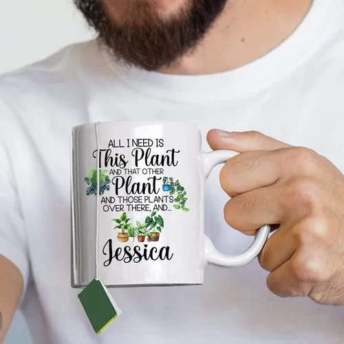 Vista 3 de Regalos personalizados para jardineros, taza de jardín con la frase "All I Need Is This Plant", taza de café para jardineros, taza para amantes