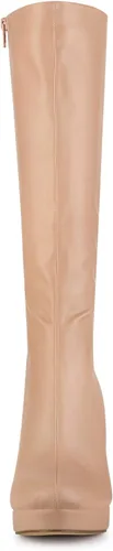 Vista 3 de Allegra K Botas altas hasta la rodilla con plataforma de tacón grueso y punta redonda para mujer