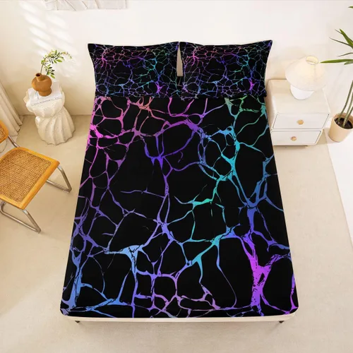 Vista 13 de Erosebridal Sábana bajera ajustable de mármol metálico dorado, tamaño individual, sábanas de cama con purpurina dorada negra, diseño de textura