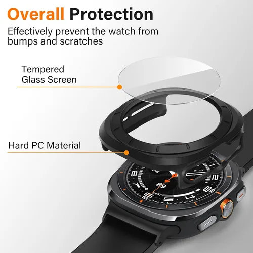 Vista 2 de Amizee Paquete de 2 fundas protectoras de pantalla compatibles con Samsung Galaxy Watch Ultra (2025/2024) de 1.772 pulgadas, con protector de negro