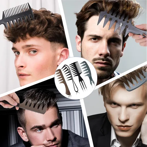 Vista 7 de Juego de 4 peines para el cabello, dientes anchos y peines de doble cara para hombres y niños