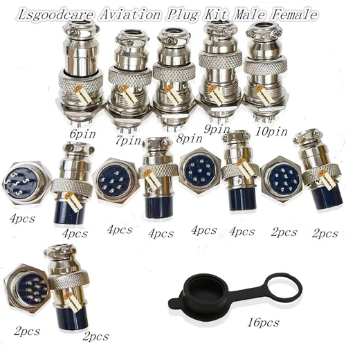 Vista 2 de Lsgoodcare Kit de surtido de 48 piezas, conector de cable de aviación macho hembra de 6 pines, 7 pines, 8 pines, 9 pines, 10 pines, rosca de 16 mm