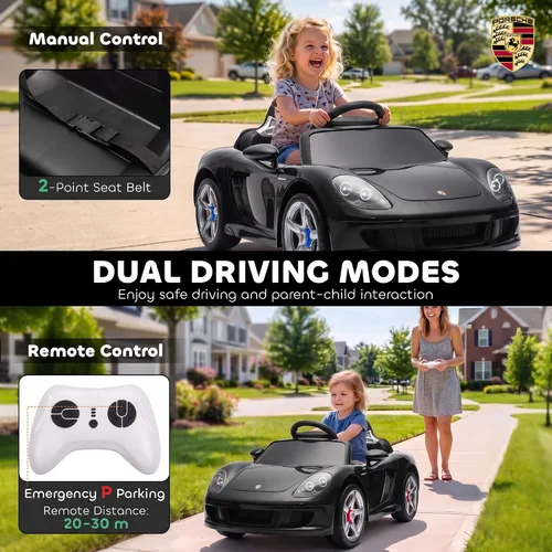 Vista 4 de Qaba Auto de paseo para niños de 12 V, con licencia Porsche Carrera GT con Negro