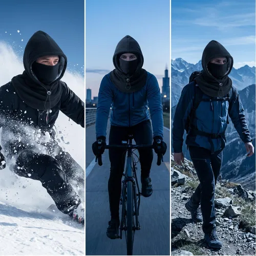 Vista 5 de 3 in 1 Winter Hood Fleece Face Mask & Neck Warmer for Cycling Multicolor 4pc