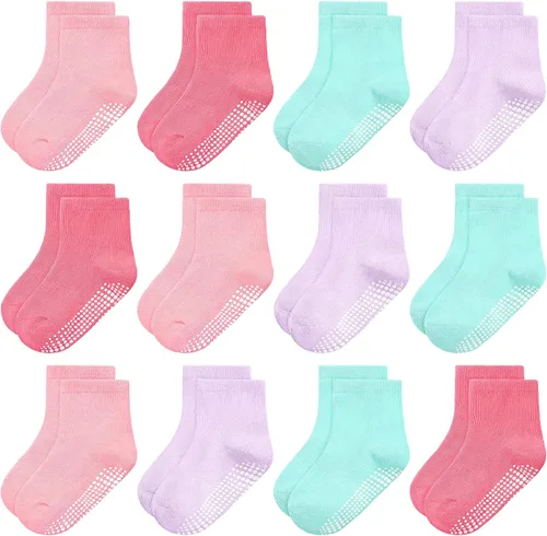 Vista 9 de GRPSKCOS Calcetines Antideslizantes para Bebés 12 Pares Calcetines Antideslizantes para Niños Pequeños de 0-7 Años Infantes Niños Pequeños Niños