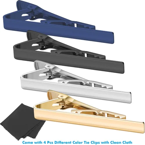 Vista 2 de Selizo 4 clips de corbata para hombre, Plata