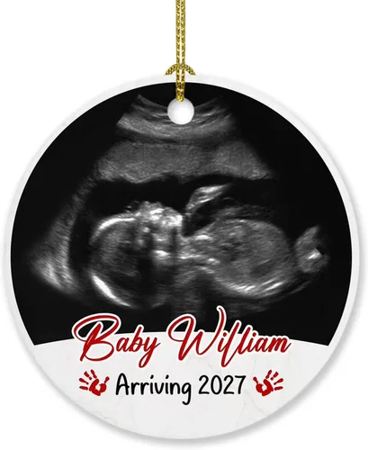 Vista 22 de Adorno personalizado para bebé que llega 2027, adorno de Navidad de Bump, elige el nombre del bebé y el año de Navidad para el nuevo abuelo abuela