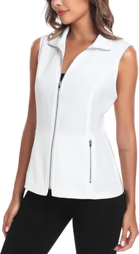 Vista 6 de MISS MOLY Chalecos para mujer, estilo casual, ligero, con cremallera completa, chaleco militar sin mangas, para golf, con bolsillos